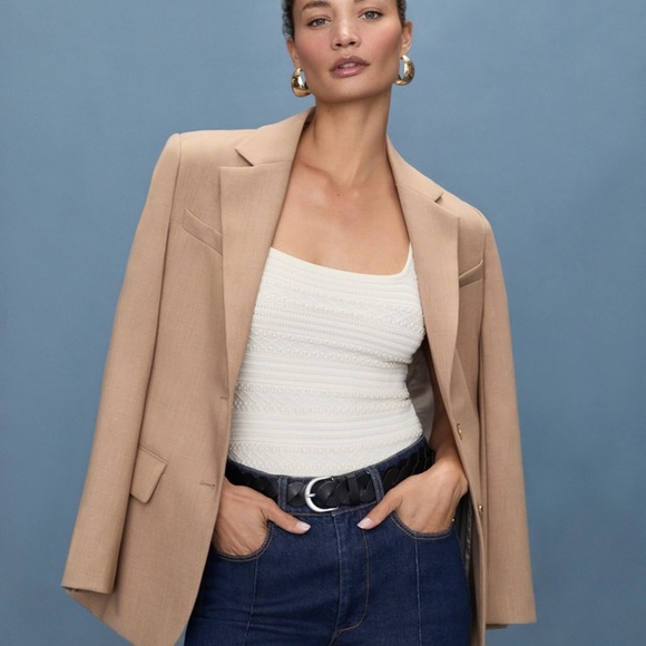 Paige Sarto women’s Blazer Melange Camel Size 8 oversized boxy double welt tan M